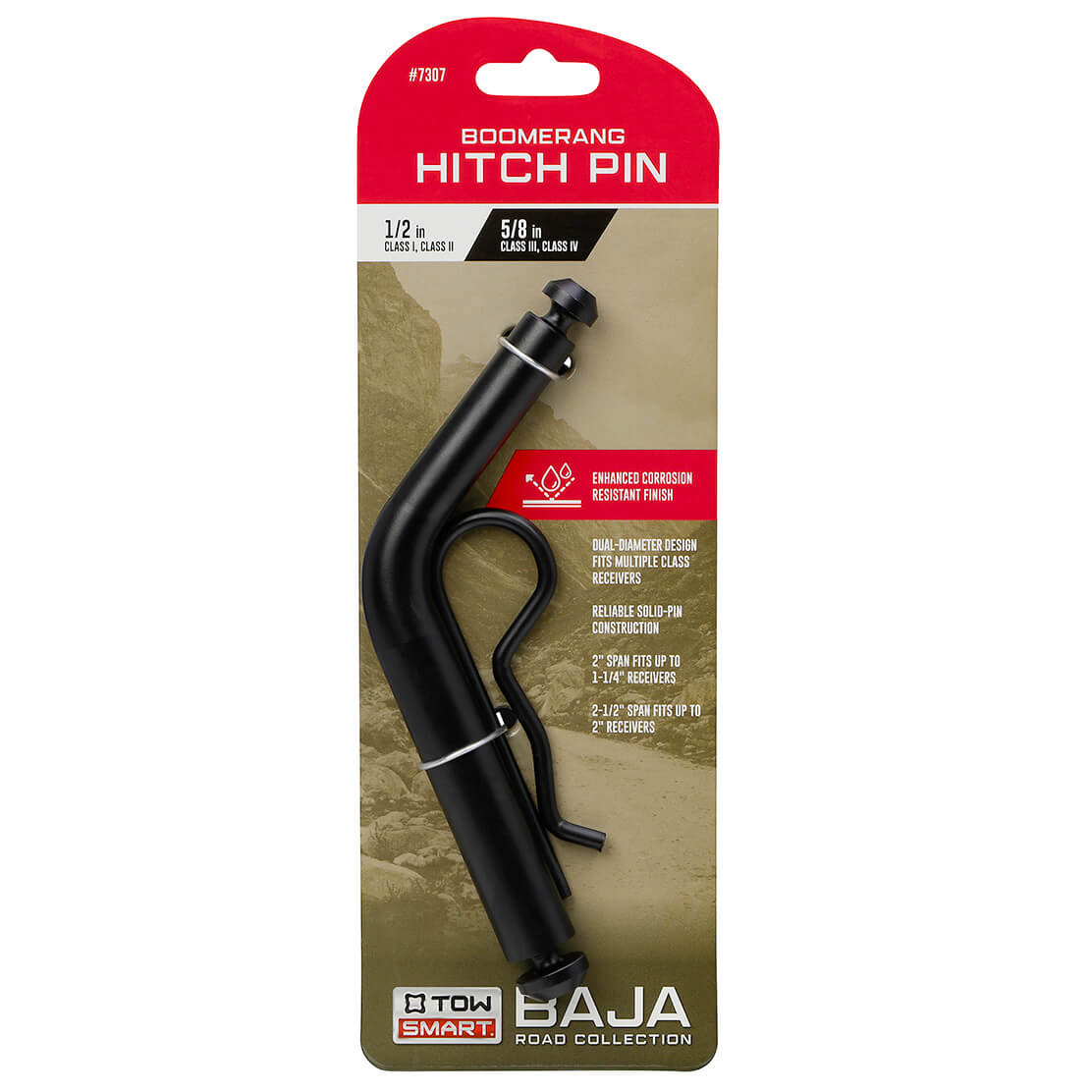 BAJA Collection Boomerang Hitch Pin w/Clip Black TowSmart