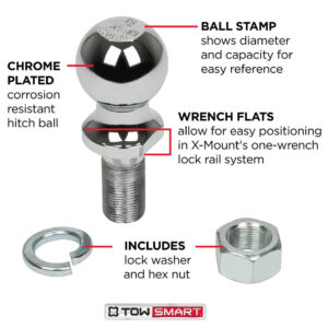 Class 4 10,000 lb. 2-5/16 in. Ball Diameter, 1-1/4 in. Shank Diameter, 2-1/2 in. Shank Length Chrome Trailer Hitch Ball