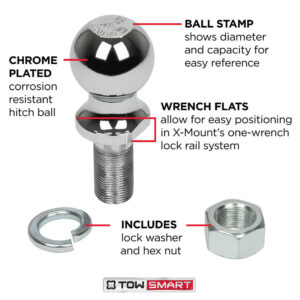 Class 4 12,000 lb. 2-5/16 in. Ball Diameter, 1-1/4 in. Shank Diameter, 2-1/2 in. Shank Length Chrome Trailer Hitch Ball