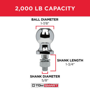 Class 1 2,000 lb. 1-7/8 in. Ball Diameter, 5/8 in. Shank Diameter, 1-3/4 in. Shank Length Chrome Trailer Hitch Ball